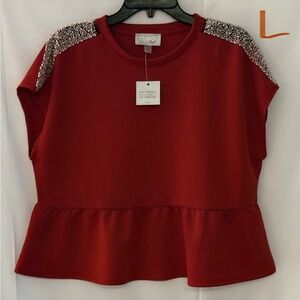 Cupio Women's Red Short Sleeve Peplum Top